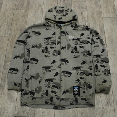 Ecko Unltd Full Zip Jacket Mens 2XL Gray All Over Print Thrashed Grunge Y2K