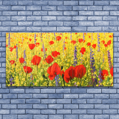 Tableau Toile Impression 140x70 Cm - Motif Floral Fleurs Rouges Et Blanches