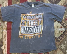 Vintage 80s Vision Street Wear Logo Double-Sided Graphic Shirt Distressed Sz XL