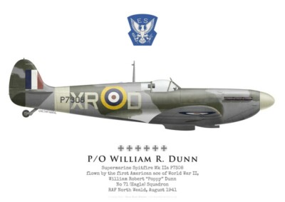 Print Spitfire Mk IIa, P/O Bill Dunn, No 71 (Eagle) Squadron RAF (by G. Marie)