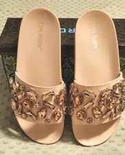 Cape Robbin BILLIONAIRE Slide Sandal Nude Rhinestone Gem Slip On Mule Sandal 9