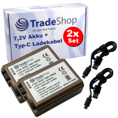 2x Kamera-Akku 1300mAh + Typ-C Ladekabel für Sony Alpha NEX-7K, NEX-F3D, NEX-F3K