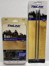 2 Pk TriLink 8" S33 Chain Hyper Tough Greenworks Earthwise & 2 Files 5/32” 4.0mm