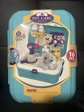 TEUVO Pet Dog Care Play Set Doctor Kit for Kids 16 Pcs Pretend Vet Grooming Toys