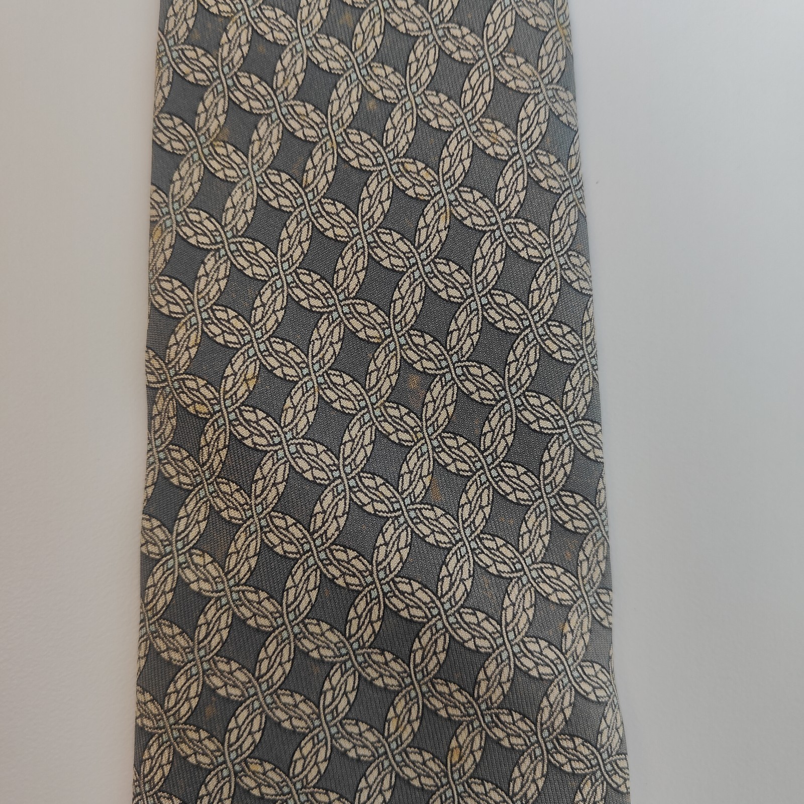 Hermes Silk Tie Grey Interlocking Pattern Made in… - image 5