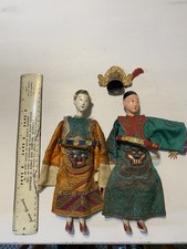 Antique 19th Century Chinese Oriental Opera Dolls With Embroidered Silk Costumes