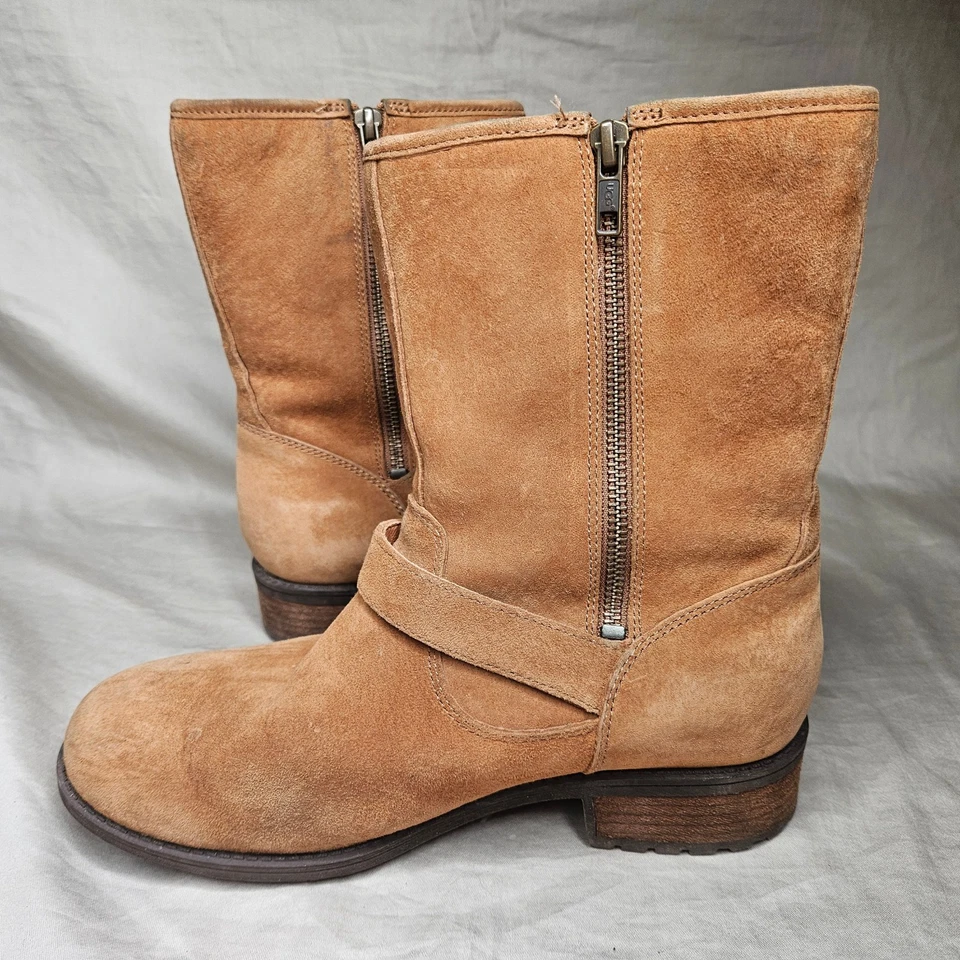 Botas de Moto Ugg Chaney para Mujer 8.5 Marrón Castaño Gamuza Cuero Forro de Piel de Oveja Foto 4 de 4