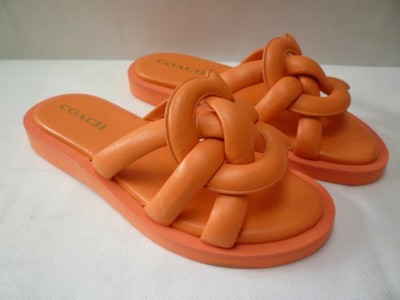 Coach Georgie orange Leder Plüsch offene Zehenpartie Sandalen Pantoletten UK 5,5 UVP 175 £