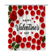 Elegant Valentine's Day Shower Curtain with Red Roses and Petals