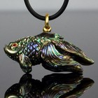 Goldfish Pendant Carved Abalone Shell Gold Vermeil Sterling Silver Ruby 9.71g