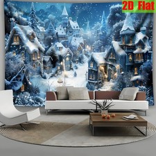 Extra Large Winter Wonderland 3D Snowy Village Tapestry - Winter Scene Wall Hang