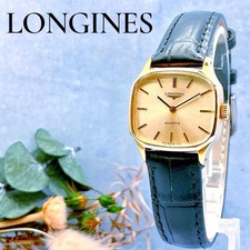 LONGINES Rectangular Watch Unisex Timepiece Gold Dial Case Genuine Belt