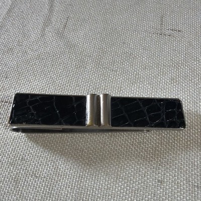 Vintage de CARA black Leather Metal Money Clip