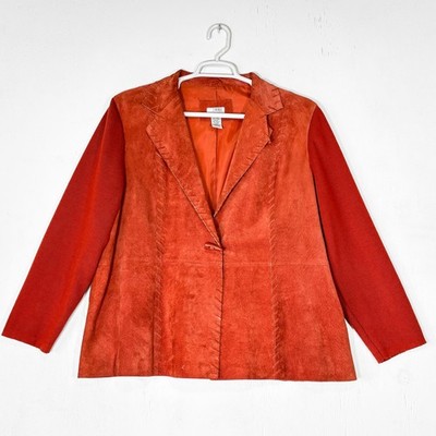 VTG Stonebridge Orange Suede Knit Sleeve Toggle Button Jacket Plus 2X Western