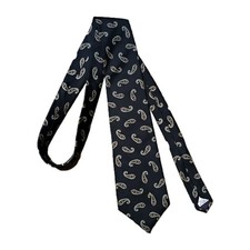 100% Silk Necktie 56" Black Gold Paisley / Trophy Club Made In USA Vintage