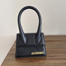 Jacquemus Mini Black Top Handle Bag Gold Logo Accent Detachable Strap