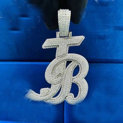 3Ct Natural Moissanite Men Custom Letter ''JB'' Men's Pendant 925 Sterling Silver