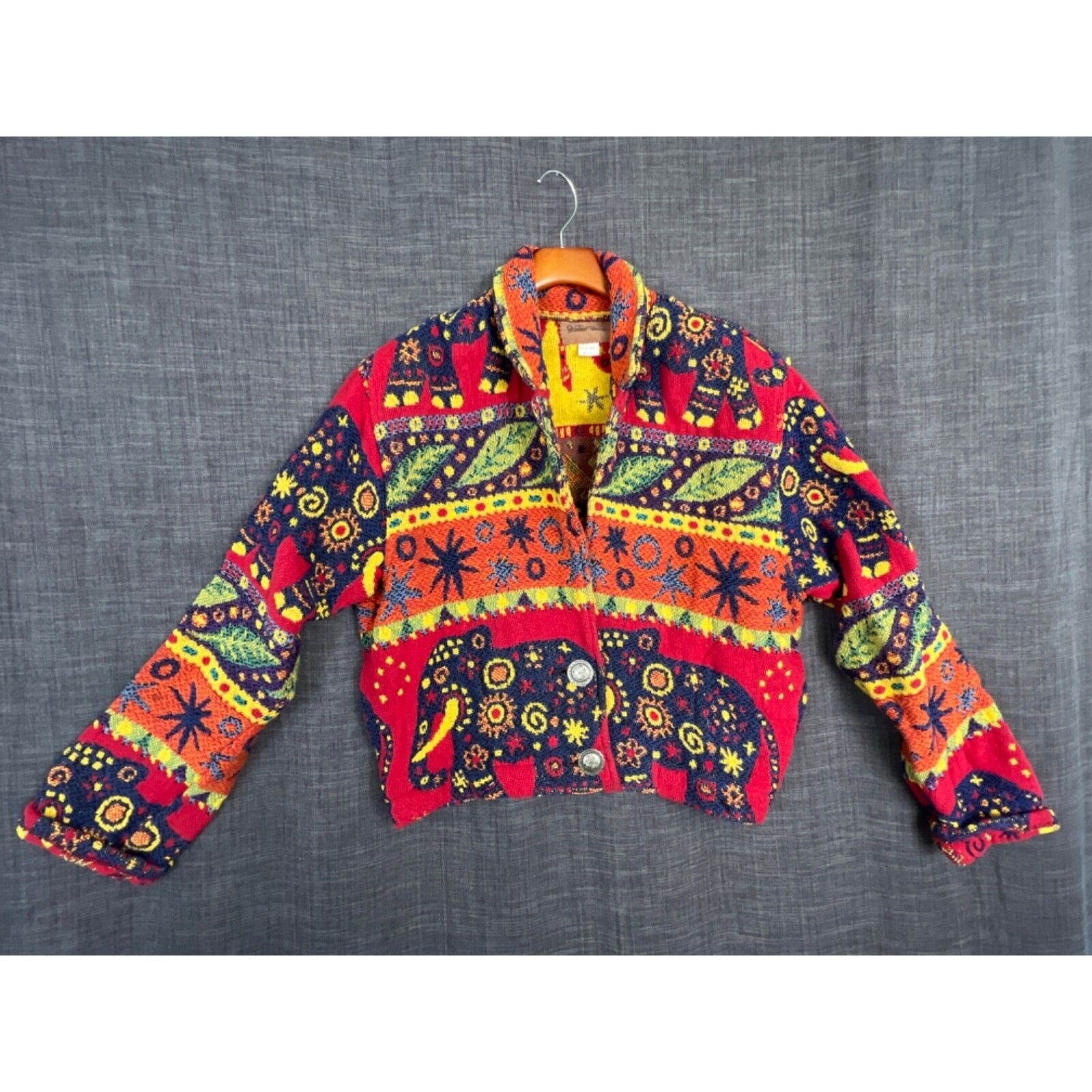 Giacca donna cotone arazzo pony dipinto vintage made in Texas tema elefante