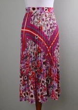 ELIE TAHARI $245 Plisse Pleated Vibrant Floral A-Line Midi Skirt Size 6