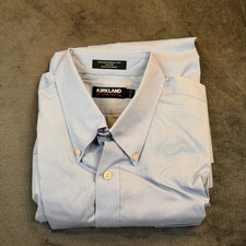 Kirkland Signature Light Blue Non-Iron Dress Shirt Mens 17.5-33 Traditional Fit