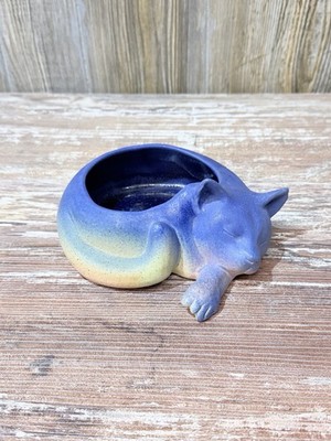 Vtg Owl Creek Pottery Planter Bowl Sleeping Cat Kitten ARTIST SIGNED Louisville
