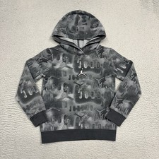 Nike Air Jordan Hoodie Youth Small Grey Jumpman Pullover Fleece Sweatshirt AOP
