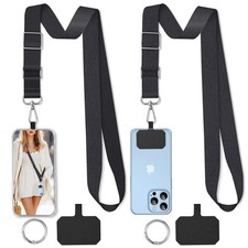 2Pack Black Adjustable Phone Lanyard Neck Strap for ID Badges, Cell Phones