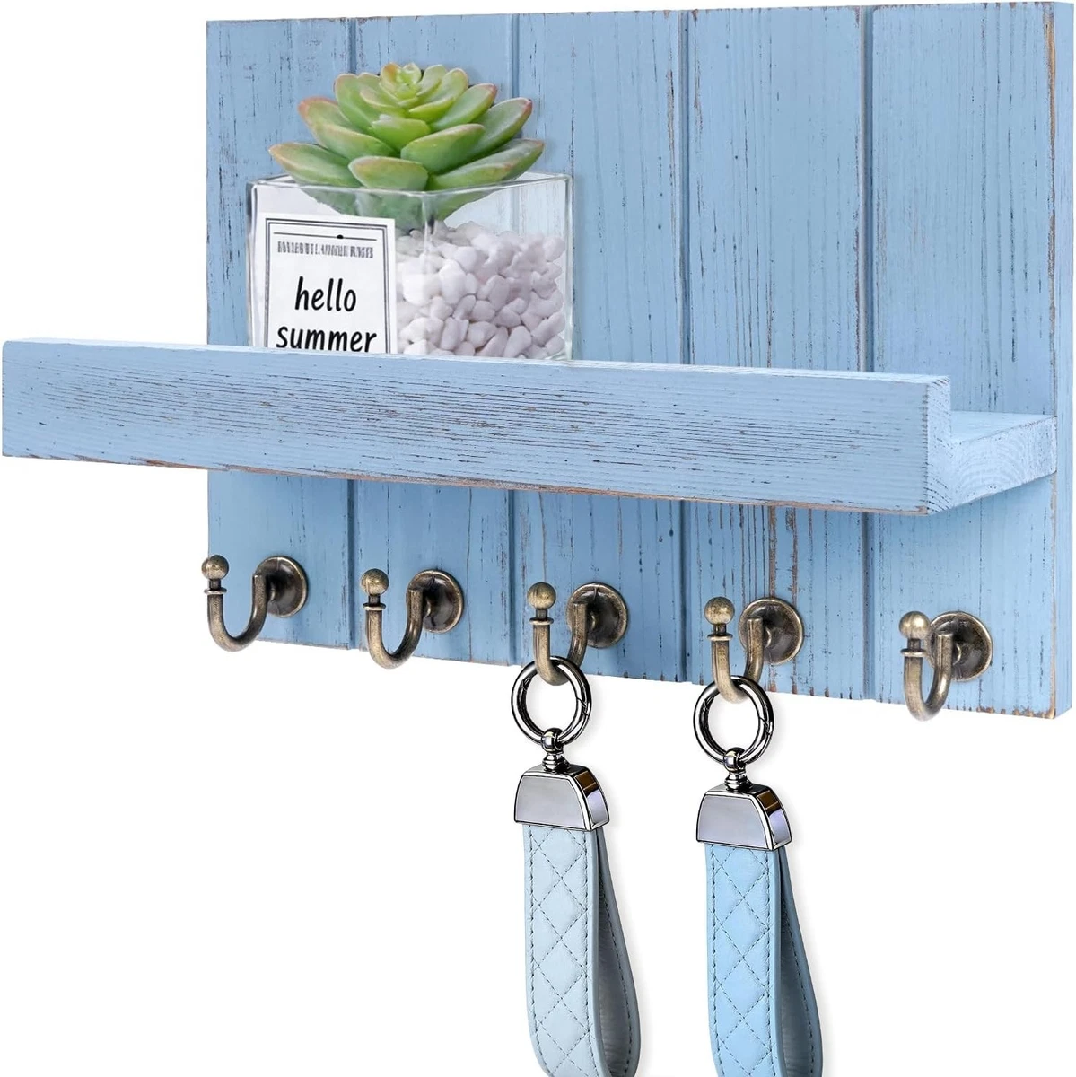Portachiavi Da Parete In Legno E Metallo - Organizer Con Ganci E Mensola Per Ingresso E Corridoio