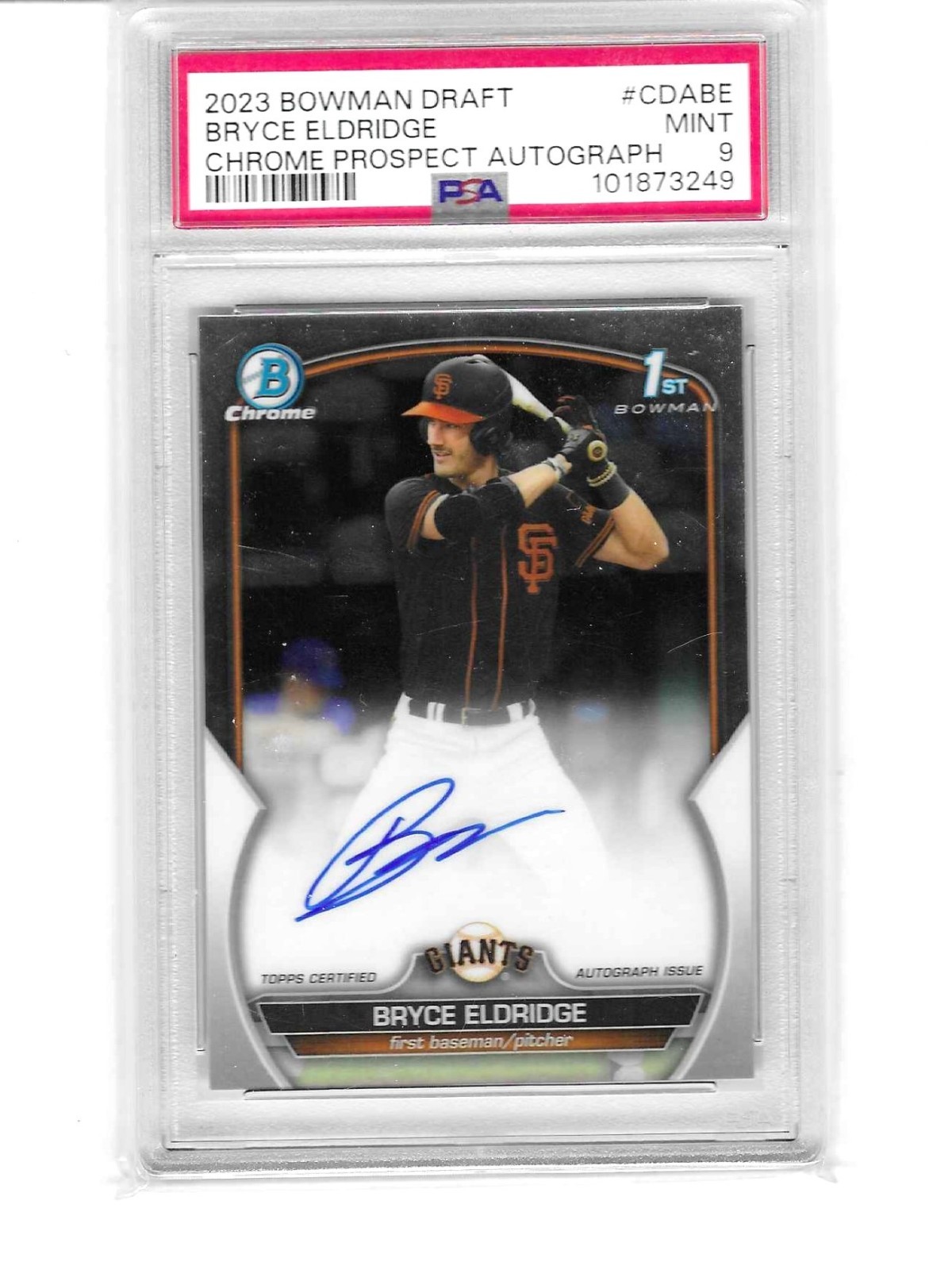 Bryce Eldridge 2023 1st Bowman Draft Chrome Autograph #CDABE Giants PSA 9