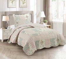 Rose and Sage Quilt Set, 2-Piece Bedding Sets, Traditiona