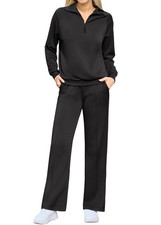 Women's 2 Piece Outfits Sweatsuit Casual Long Sleeve Zip Sweatshirts Wide Leg...