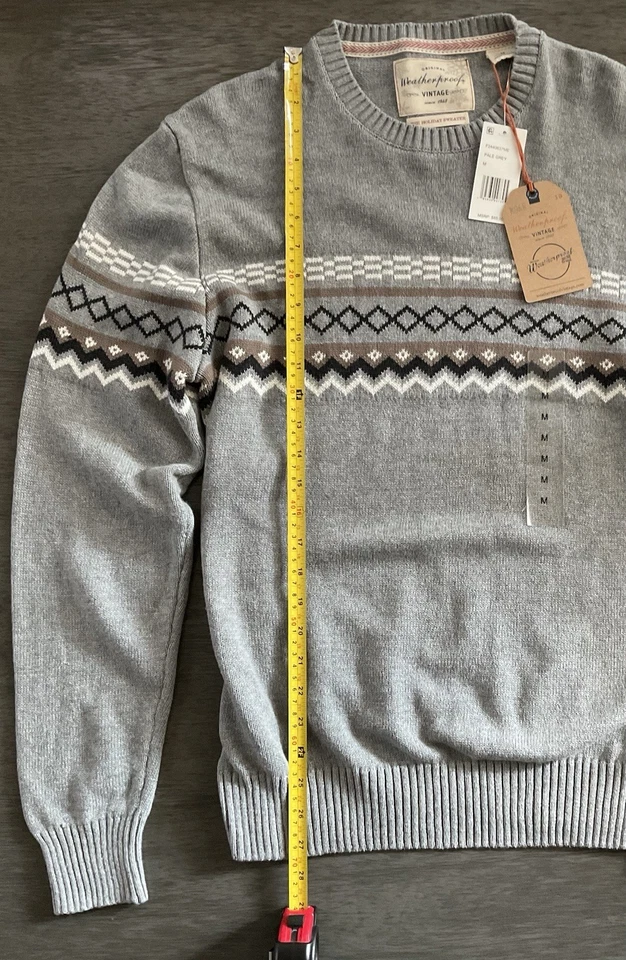 Suéter de vacaciones Fair Isle gris resistente a la intemperie para hombre M algodón nuevo con etiquetas Foto 4 de 4
