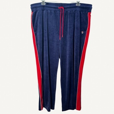 Fila Womens Valery Track Pants 3X Navy Blue Velour Red Stripe Retro Sporty