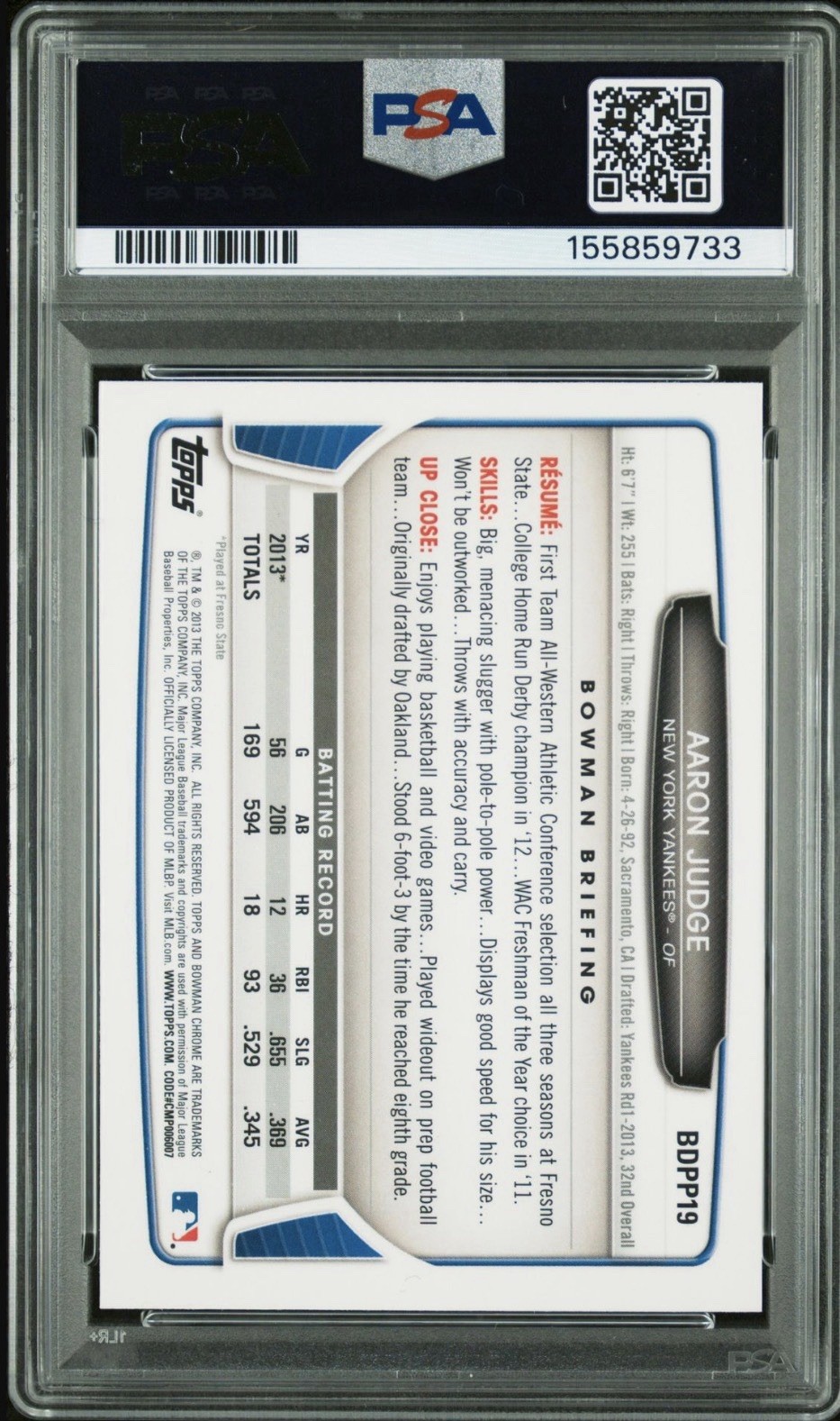 2013 Bowman Chrome Draft Picks Aaron Judge (RC) PSA 8 NM-MT!!🔥🔥 view 2