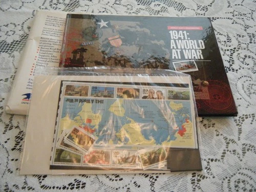 1941-A WORLD AT WAR-US STAMP COLLECTION MINT SET+HARDCOVER BOOK OF WORLD WAR II