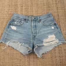 Levi's Blue 501 Jean denim cut off distressed Vintage Shorts size 25