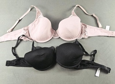 2 Natori Underwire Bras 34C Dusty Pink Lace + Black Private Luxuries EUC