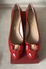 Authentic Salvatore Ferragamo Red Patent New Vara Bow Pumps Heels Shoes 11 B