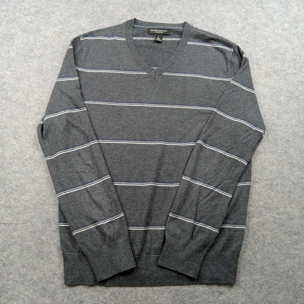 Banana Republic Sweater Mens Small Gray Stripe Silk Cotton 