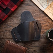 Premium Handcrafted 1911 Leather OWB Holster 3 Slot Pancake Right Hand Black EDC