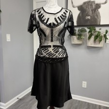 90s Minimalist Black Satin Skirt Womens Medium M Silk Feel A-Line Office Siren