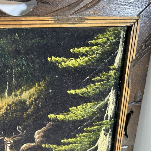 Vintage Velvet Painting Rustic Frame Nature Forest Scene Buck Deer and waterfall - Afbeelding 7 van 18
