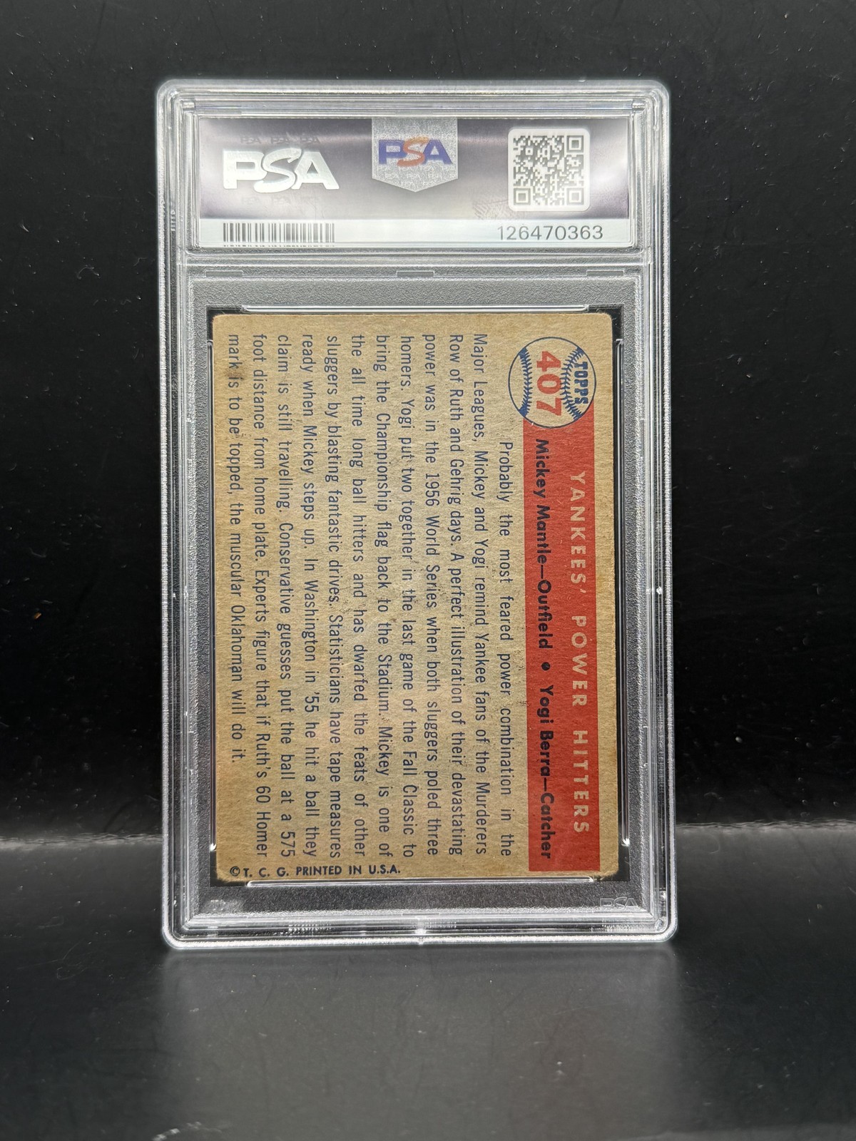 #407 Yankees' Power Hitters (Mickey Mantle / Yogi Berra) 1957 Topps Yankees view 2