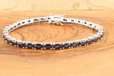 925 Sterling Silver Genuine Deep Blue Sapphire Tennis Bracelet