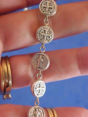 Metal ST BENEDICT ROSARY BRACELET Saint Medal Handcrafted, Stainless Chain