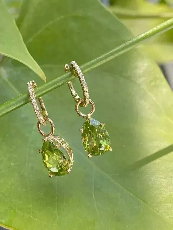 2.50Ct Natural Green Peridot Pear Cut Dangle Earrings 14K Gold Plated 925 Silver - Image 2 of 4