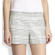 Tory Burch Womens White Sailing Stripe Snakeskin Texture Leather Shorts Sz 4 EUC
