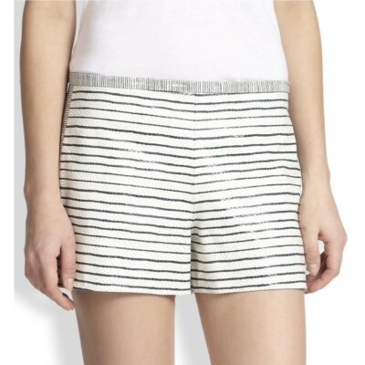 Tory Burch Womens White Sailing Stripe Snakeskin Texture Leather Shorts Sz 4 EUC