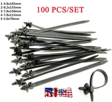 100 Pcs Mixed Car Line Cable Ties Zip Tie Clip Wiring Loom Harness Fastener Kit 