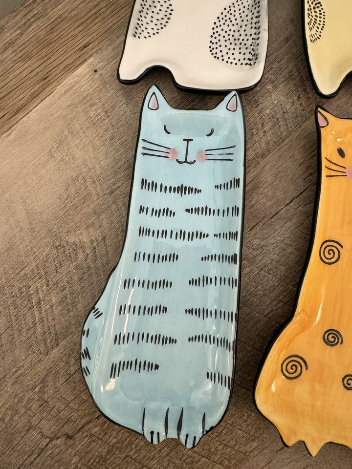 Cat Stoneware Appetizer Plates Set Of 4 BICO Cute Kitchen eBay
